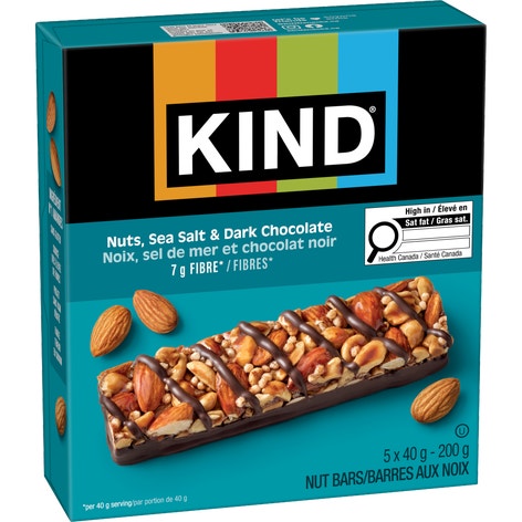 KIND Barres Noix, sel de mer et chocolat noir, 40 g, 5 unités