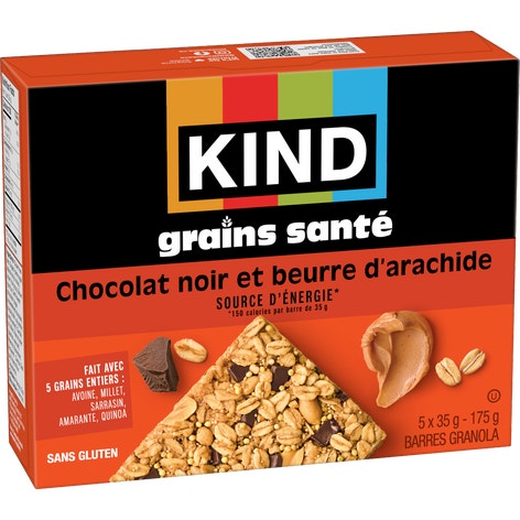KIND Barres Grains santé Beurre d'arachide et chocolat noir, 35 g, 5 unités