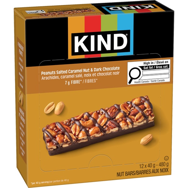 KIND Barres Arachides, caramel salé, noix et chocolat noir, 40 g, 12 unités