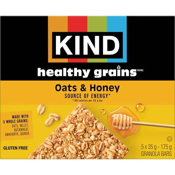 KIND Barres Grains santé Avoine, miel et noix de coco grillée, 35 g, 5 unités