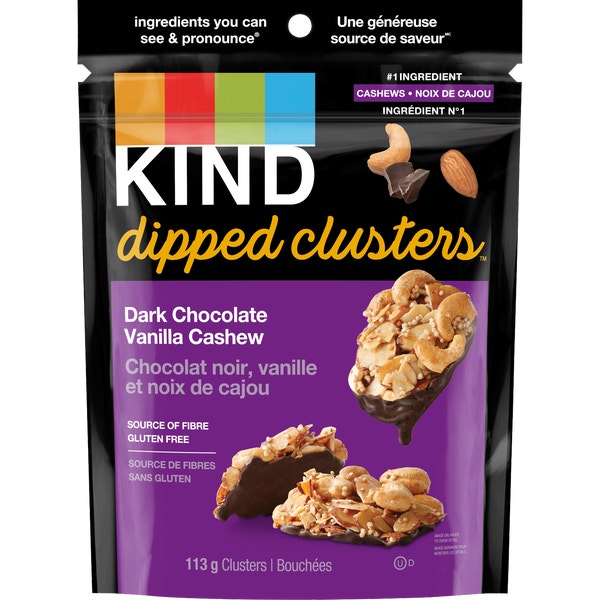 KIND Dipped Clusters Chocolat noir, vanille et noix de cajou, 113g
