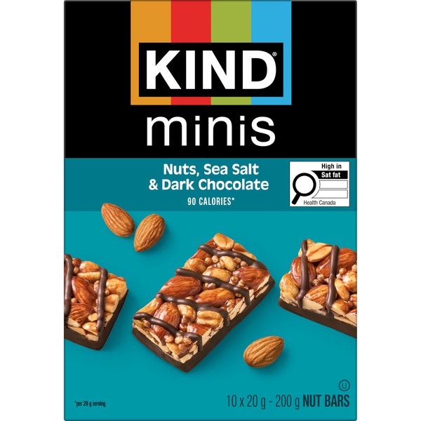 KIND Minis Barres Noix, sel de mer et chocolat noir, 20 g, 10 unités