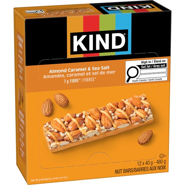 KIND Barres Amandes, caramel et sel de mer, 40 g, 12 unités