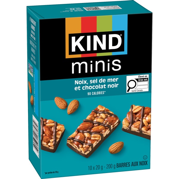 KIND Minis Barres Noix, sel de mer et chocolat noir, 20 g, 10 unités