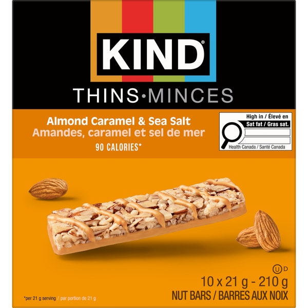 KIND Minces Barres Amandes, caramel et sel de mer, 21 g, 10 unités