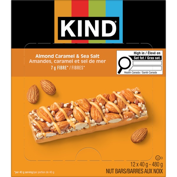 KIND Barres Amandes, caramel et sel de mer, 40 g, 12 unités