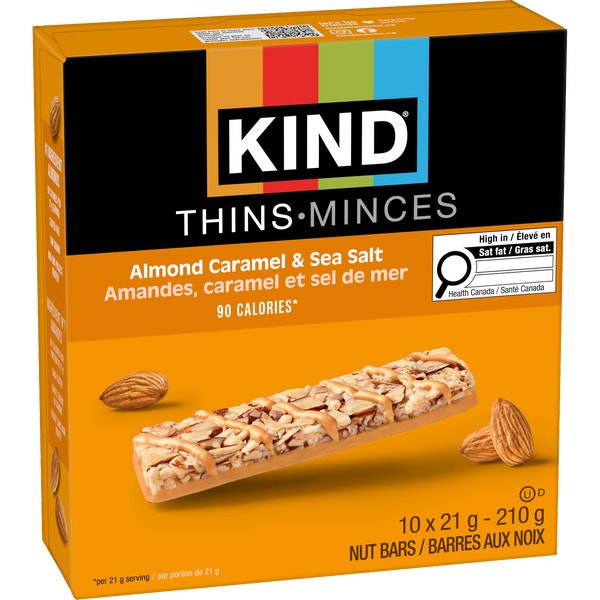 KIND Minces Barres Amandes, caramel et sel de mer, 21 g, 10 unités