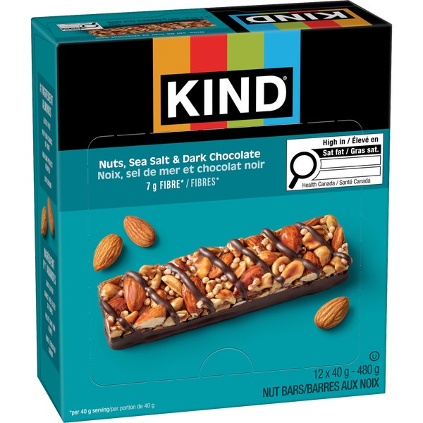 KIND Barres Noix, sel de mer et chocolat noir, 40 g, 12 unités