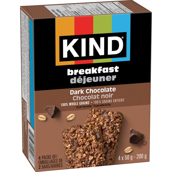 KIND® Breakfast Dark Chocolate Cocoa Bars, 50g, 4 Count