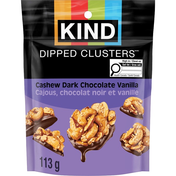 KIND Dipped Clusters Chocolat noir, vanille et noix de cajou, 113g