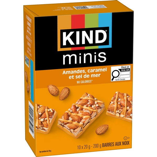 KIND Minis Barres Amandes, caramel et sel de mer, 20 g, 10 unités